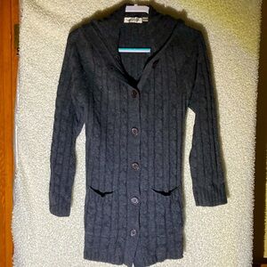 Cable stitch long sweater with hood